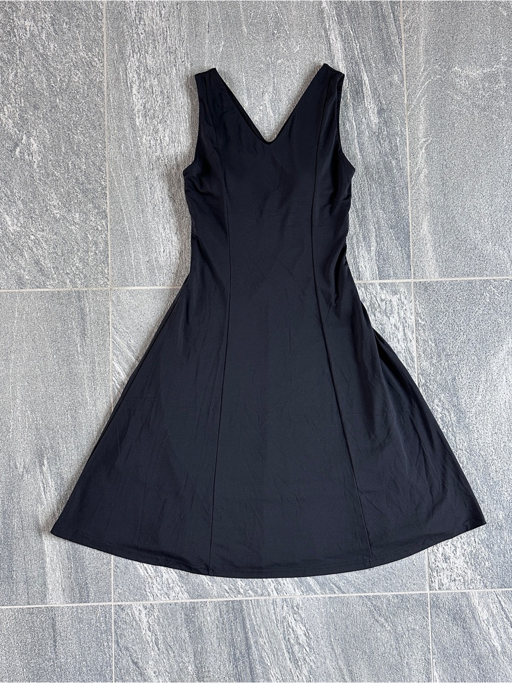 NWT OGL Stretch Ponte V-Neck A-Line Midi Bra Dress Black Removable Pads Small - Picture 6 of 16